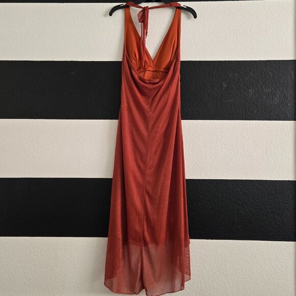 Speechless- Orange Glittery Asymmetrical Dress with Beading - Picture 5 of 5
